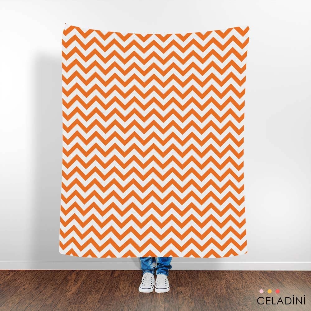 Turuncu Beyaz Zigzag (Chevron) Kumaş