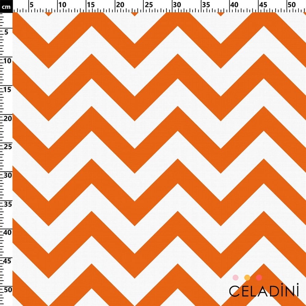 Turuncu Beyaz Zigzag (Chevron) Kumaş