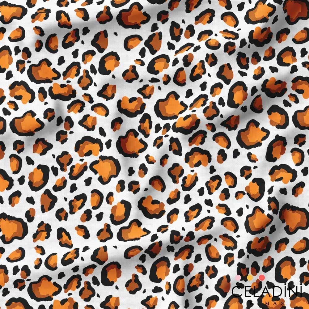 Turuncu Leopar Desenli Kumaş
