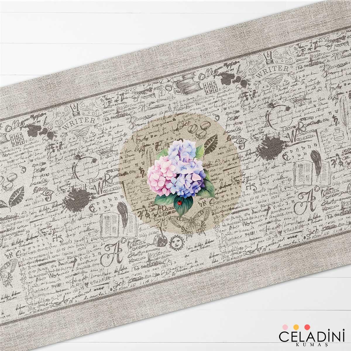 Vintage Ortanca Desenli Runner Kumaşı
