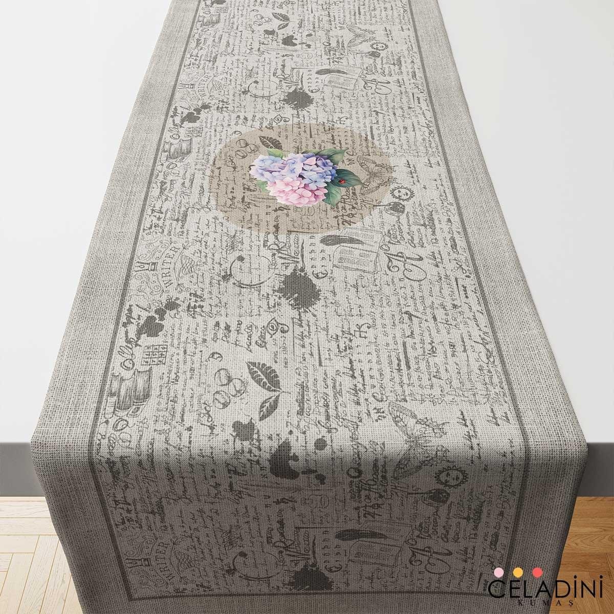 Vintage Ortanca Desenli Runner Kumaşı