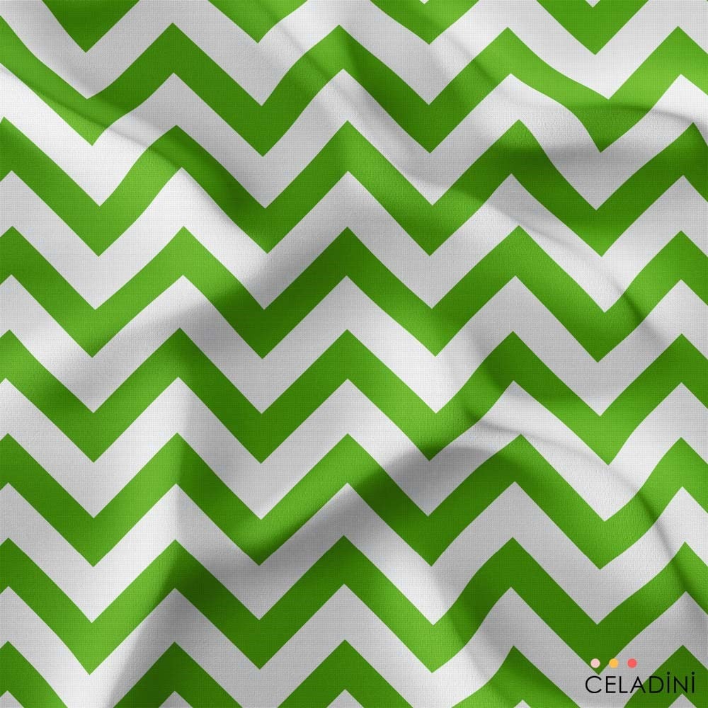 Yeşil Beyaz Zigzag (Chevron) Kumaş