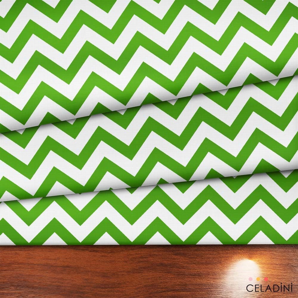 Yeşil Beyaz Zigzag (Chevron) Kumaş