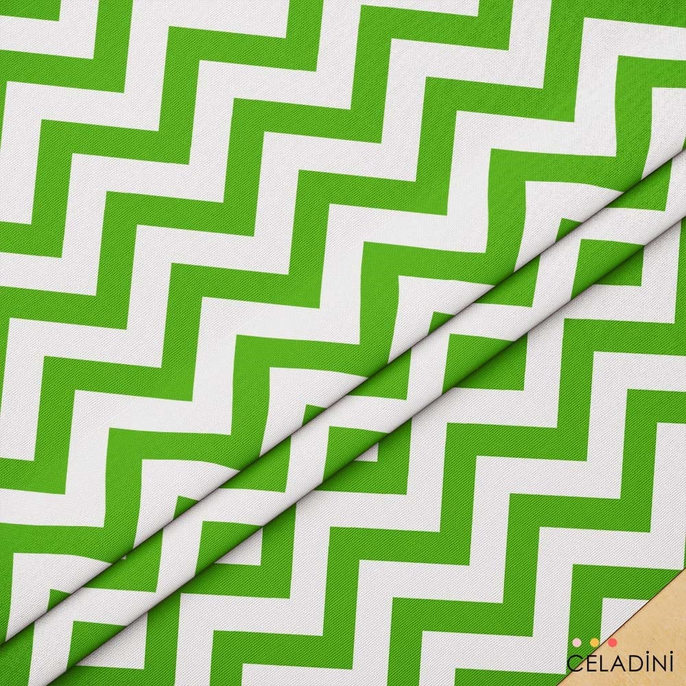 Yeşil Beyaz Zigzag (Chevron) Kumaş