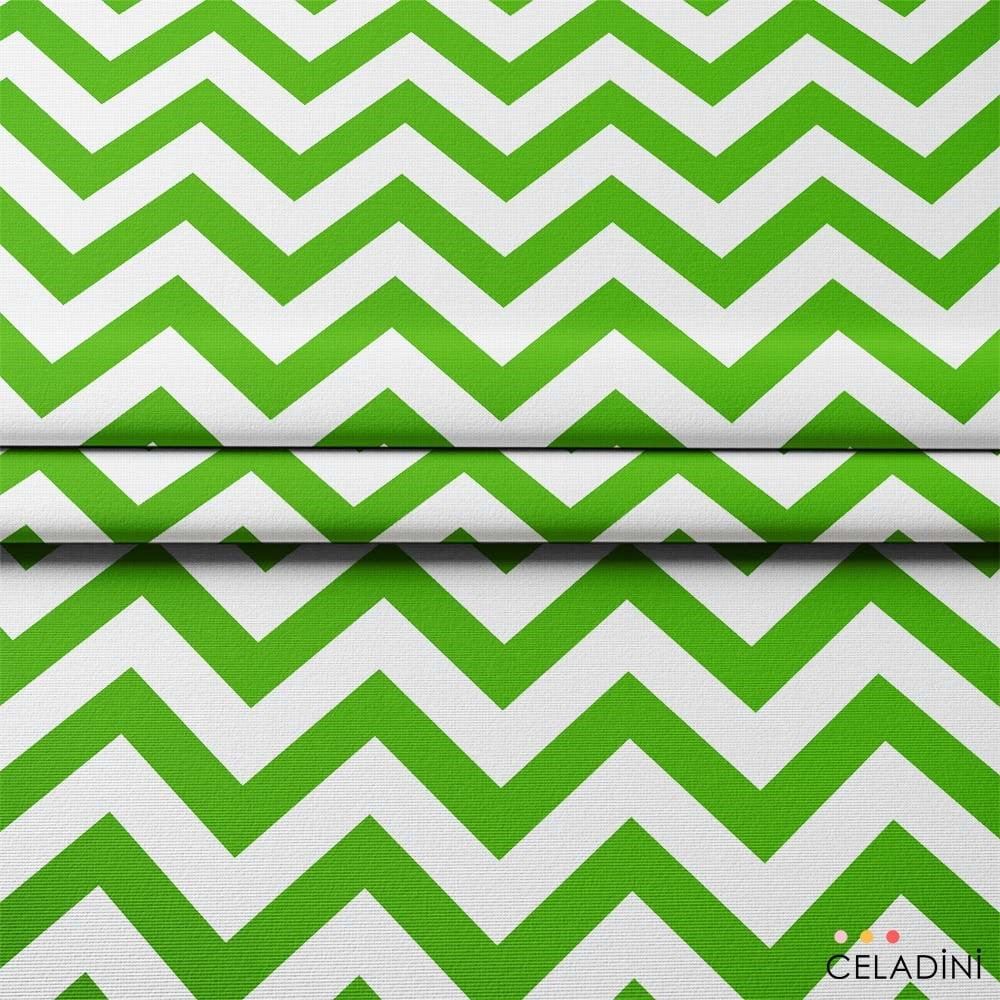 Yeşil Beyaz Zigzag (Chevron) Kumaş