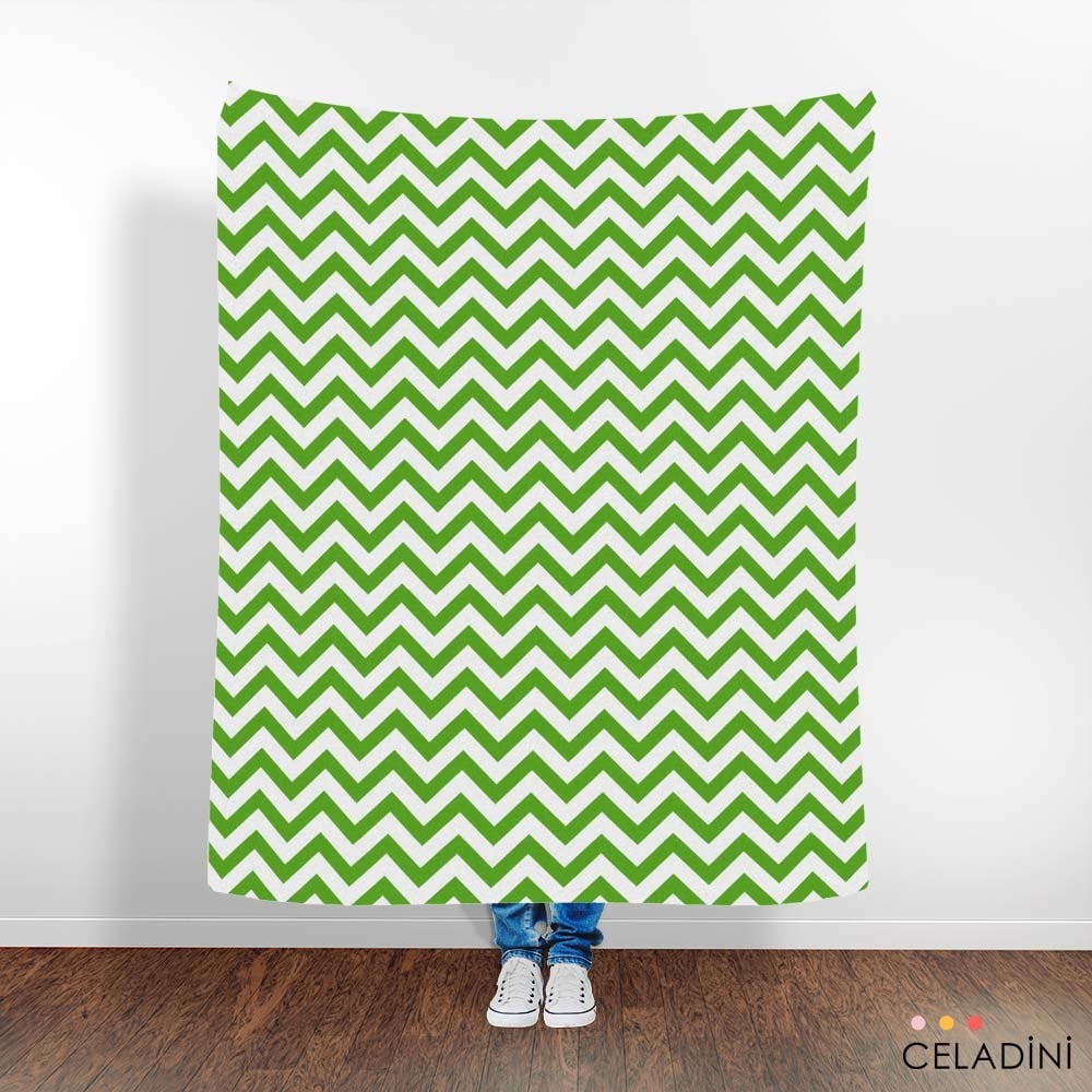 Yeşil Beyaz Zigzag (Chevron) Kumaş