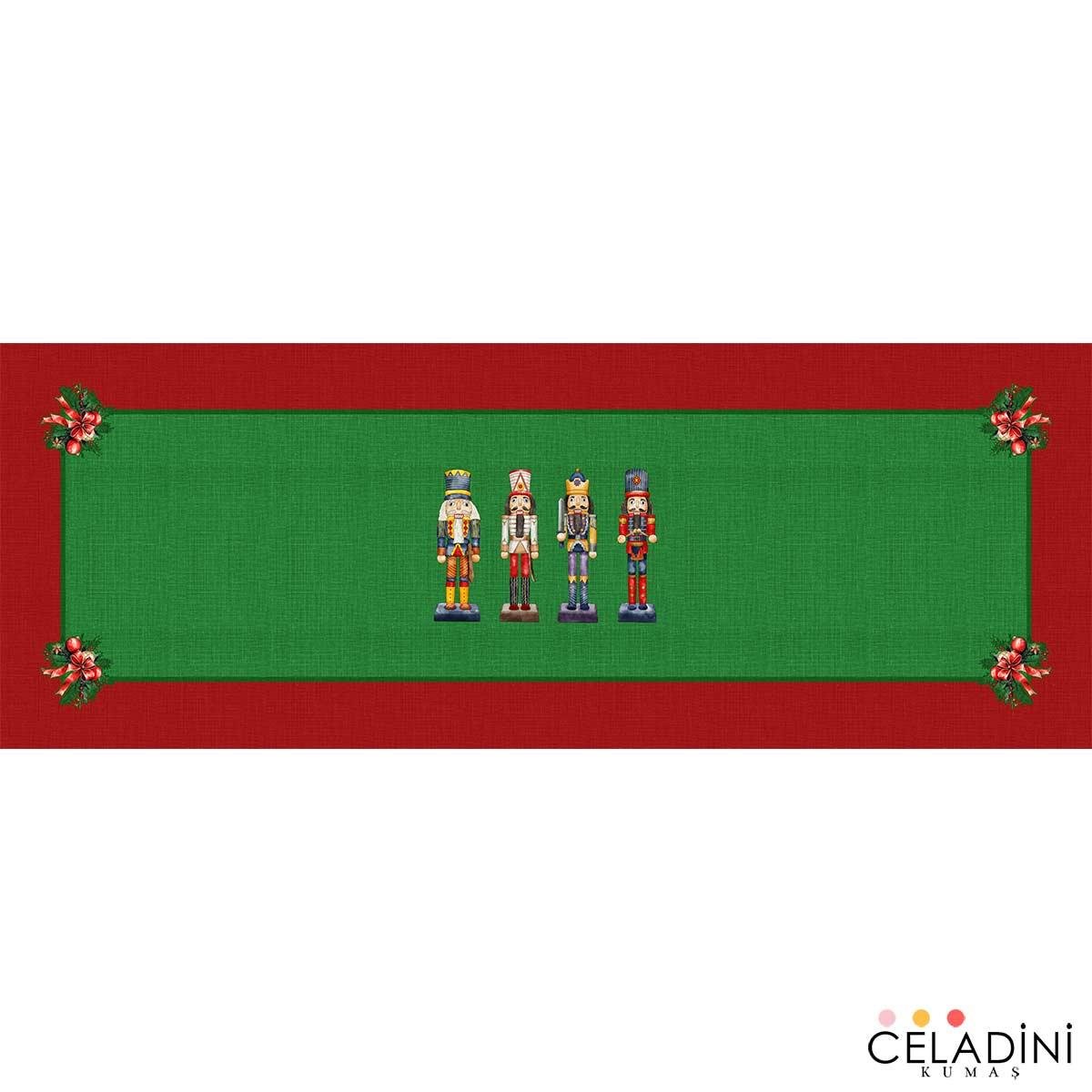Yeşil Kırmızı Yılbaşı Desenli Runner Kumaşı