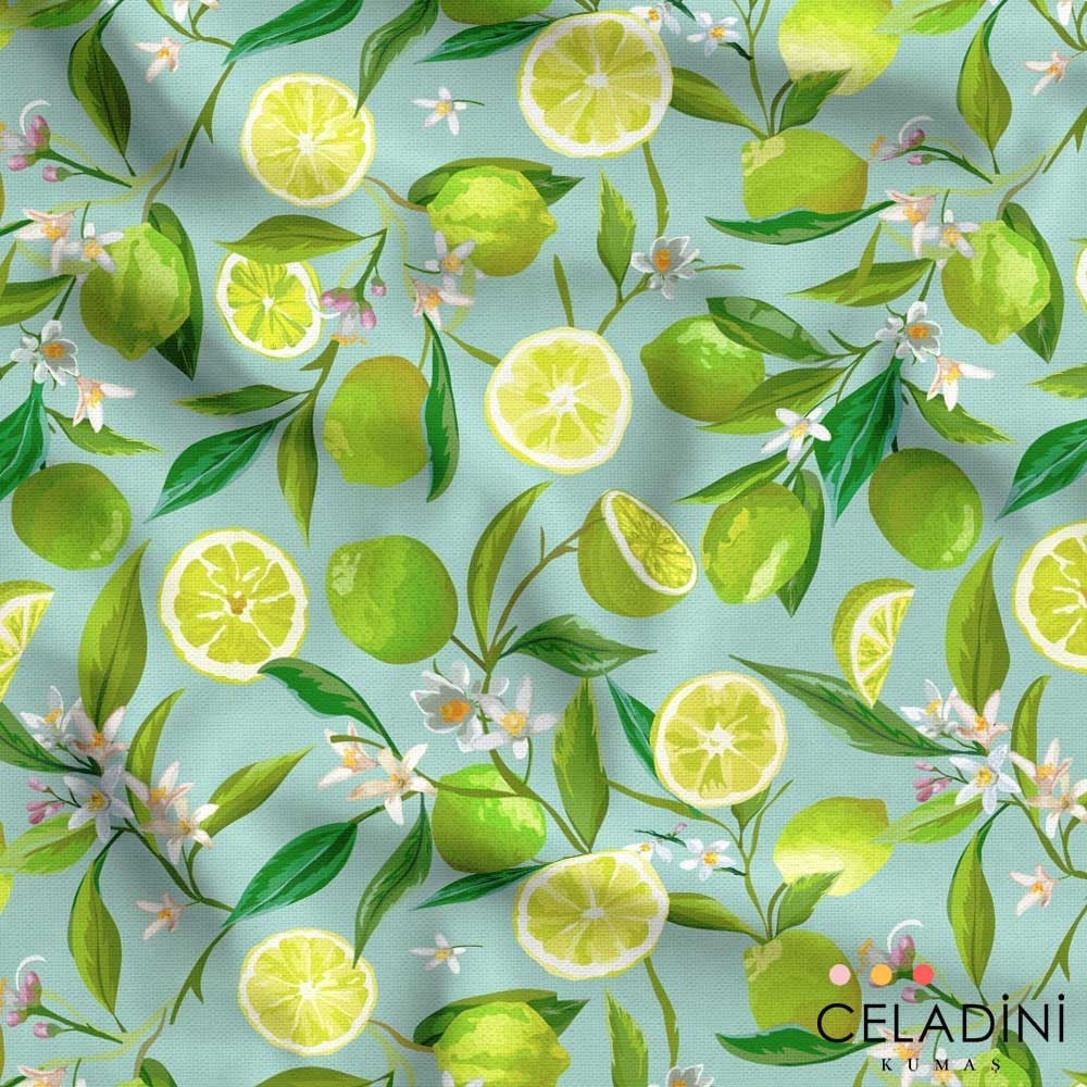 Yeşil Limon Desenli Kumaş