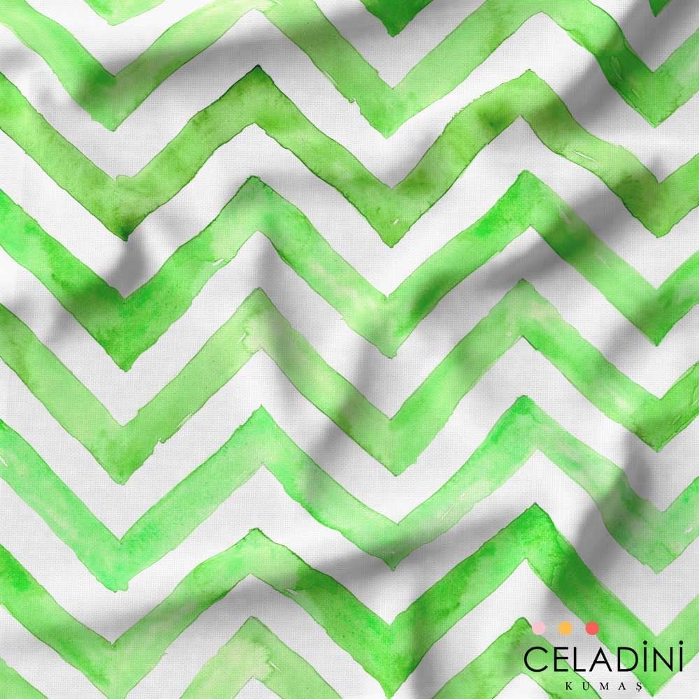 Yeşil Sulu Boya Zigzag Desenli Kumaş