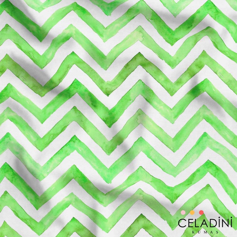 Yeşil Sulu Boya Zigzag Desenli Kumaş