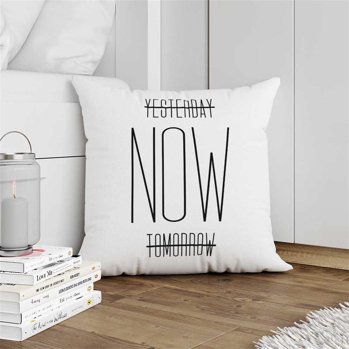 Yesterday Now Tomorrow Yazılı Kırlent Kumaşı