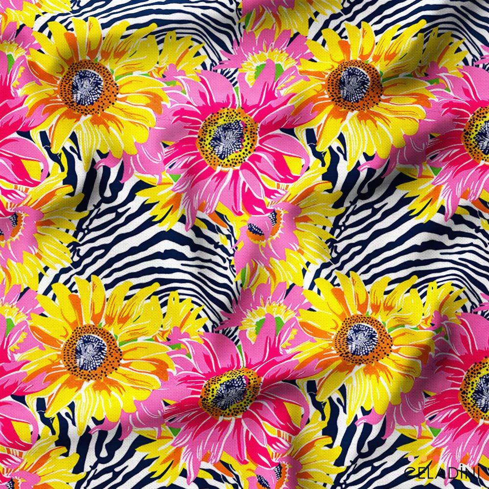 Zebra Fon Ayçiçeği Desenli Kumaş