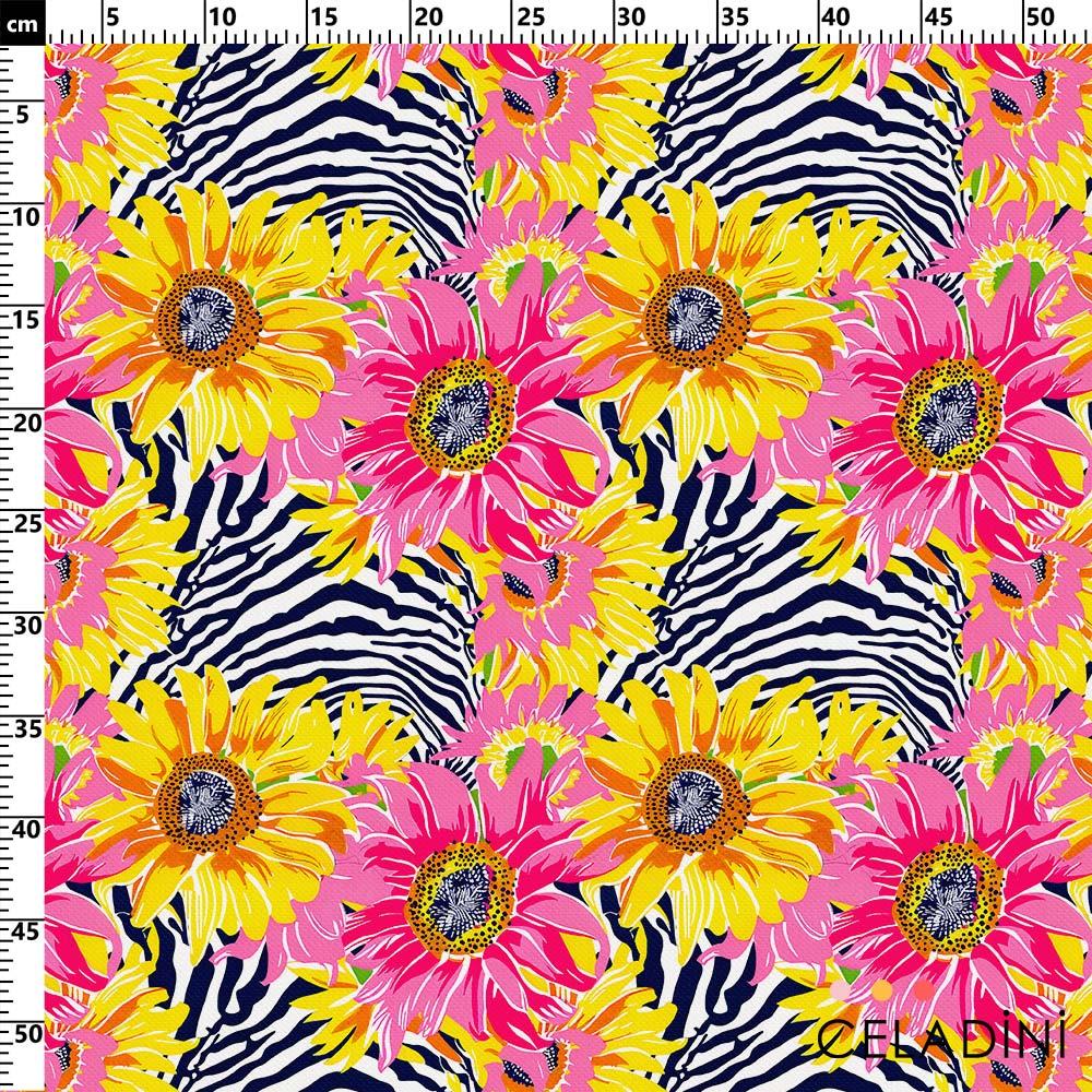 Zebra Fon Ayçiçeği Desenli Kumaş