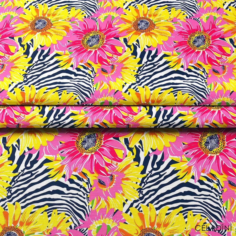 Zebra Fon Ayçiçeği Desenli Kumaş