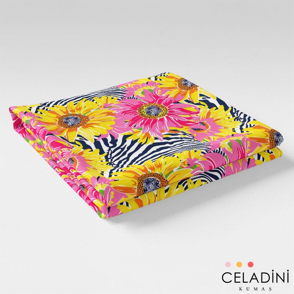 Zebra Fon Ayçiçeği Desenli Kumaş