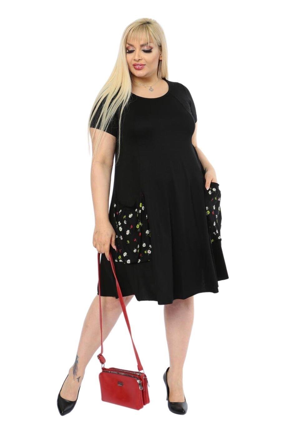 Melsay Butik Balon Cepli Papatya Desen Kısa Kollu Midi Elbise