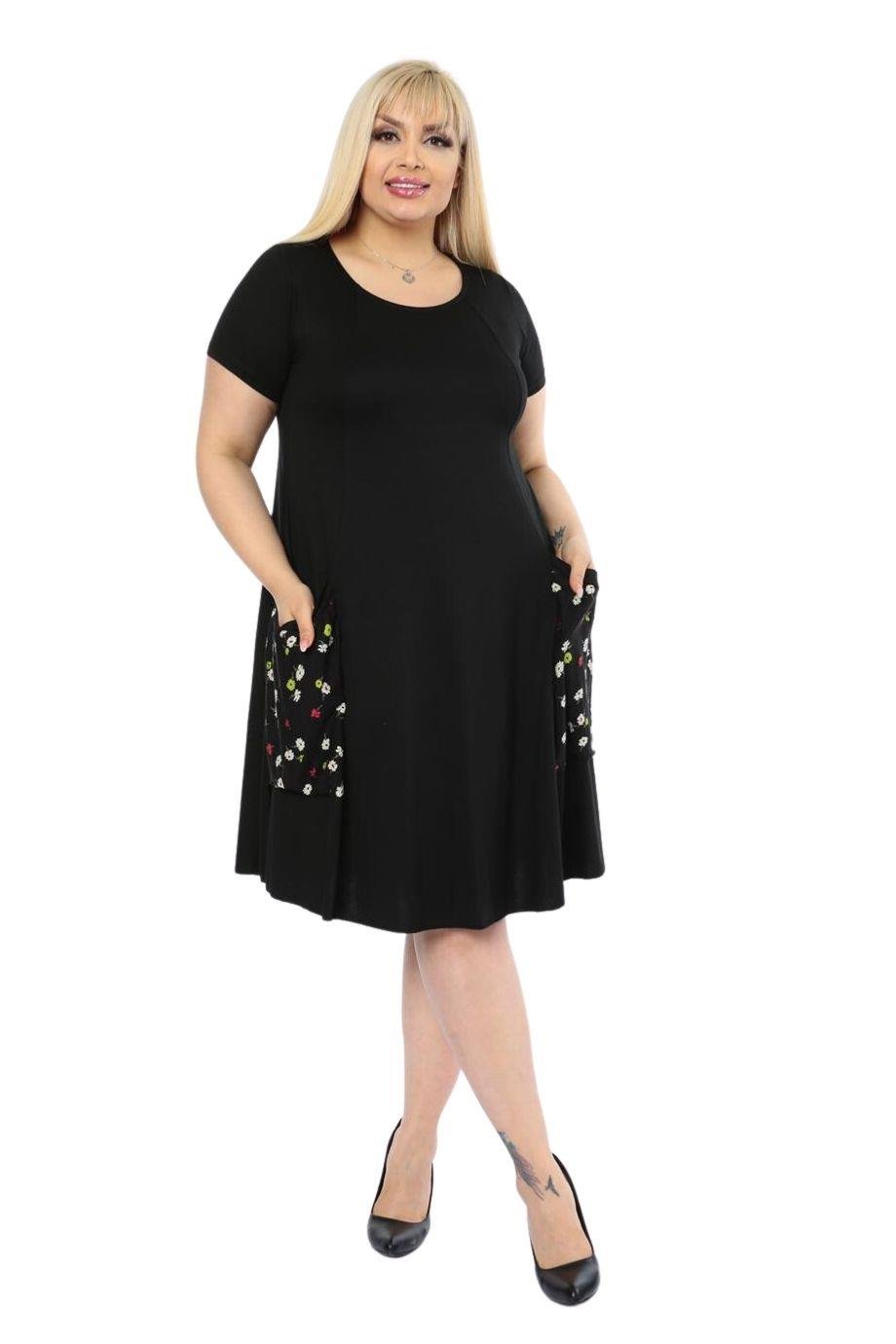 Melsay Butik Balon Cepli Papatya Desen Kısa Kollu Midi Elbise