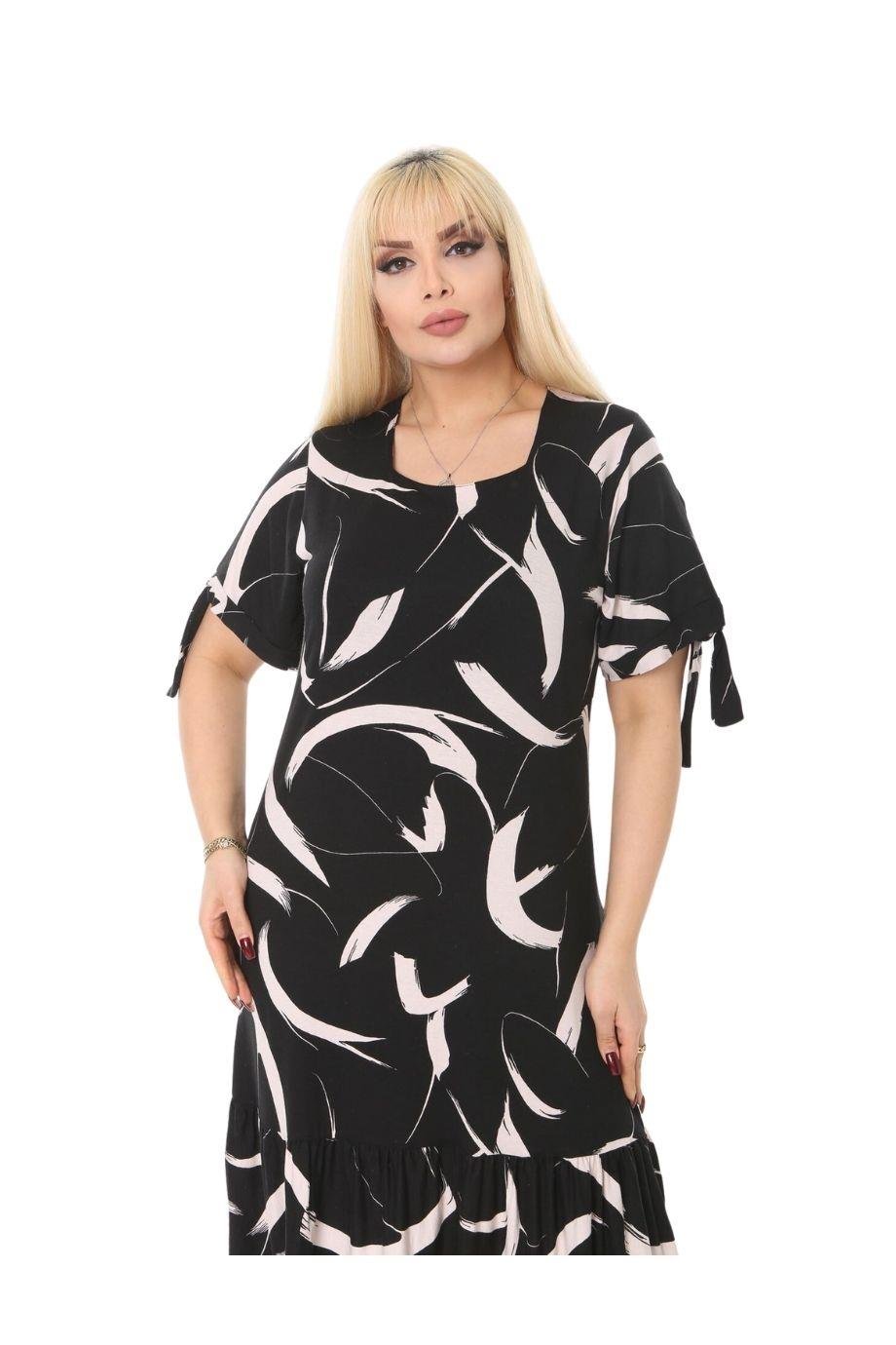 Melsay Butik Beyaz Tüy Bağlamalı Kısa Kollu Kadın Midi Elbise