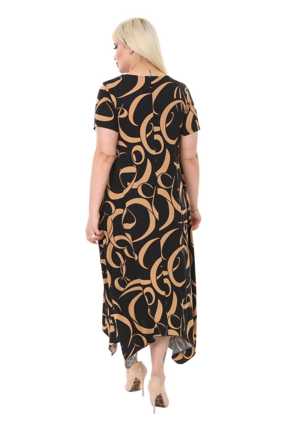 Melsay Butik Vizon Dalga Desen Asimetrik Kesim Uzun Elbise