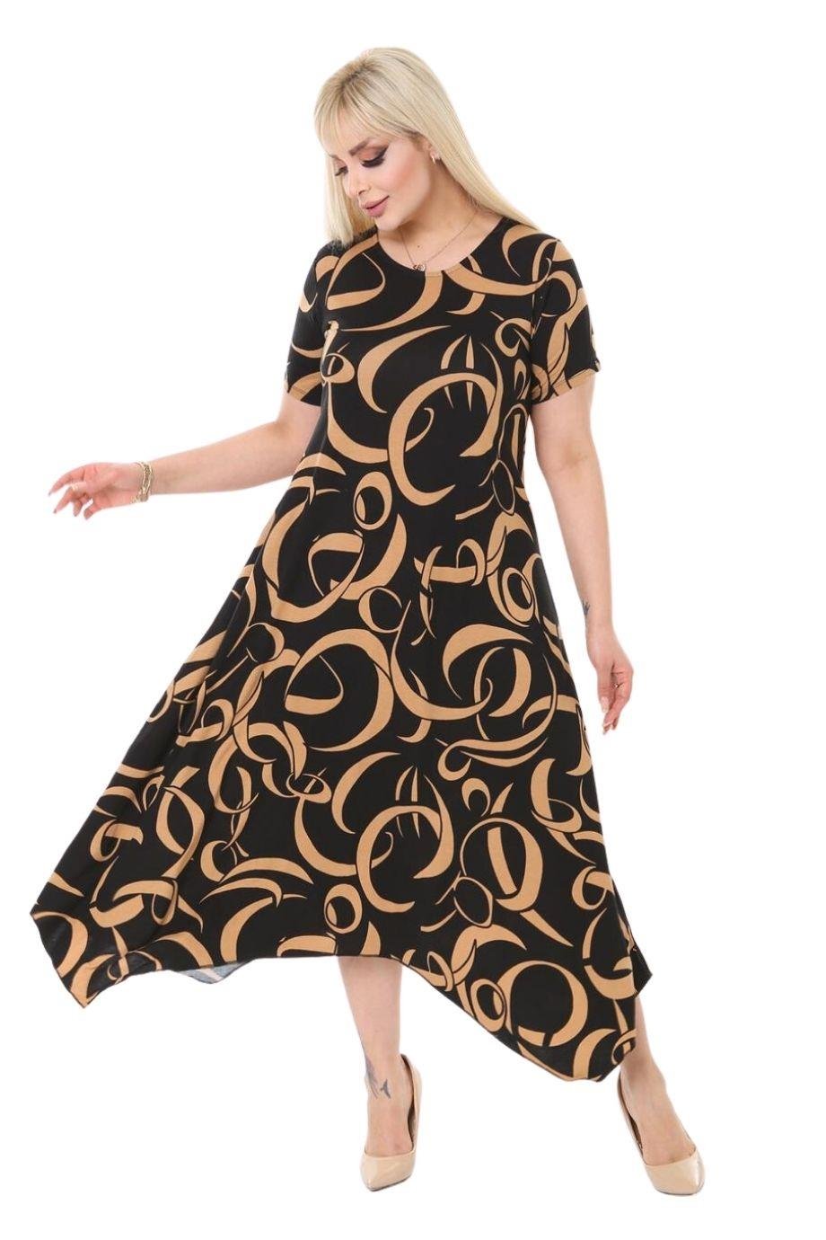 Melsay Butik Vizon Dalga Desen Asimetrik Kesim Uzun Elbise