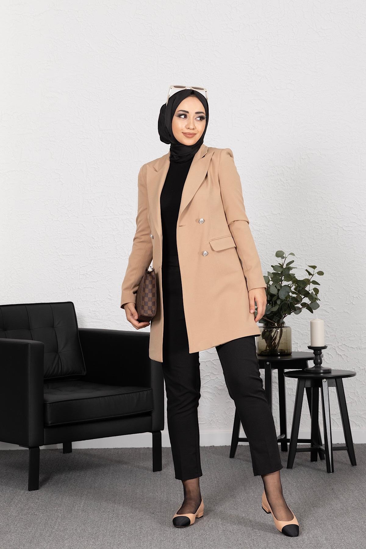 Dört Düğme Blazer Ceket Vizon