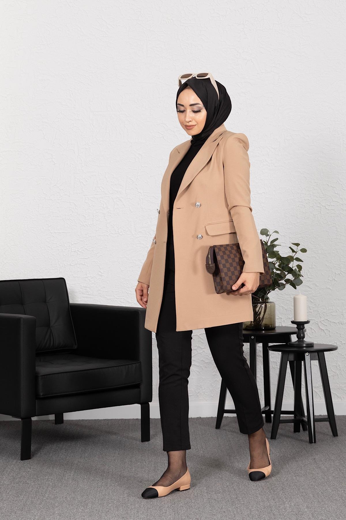 Dört Düğme Blazer Ceket Vizon