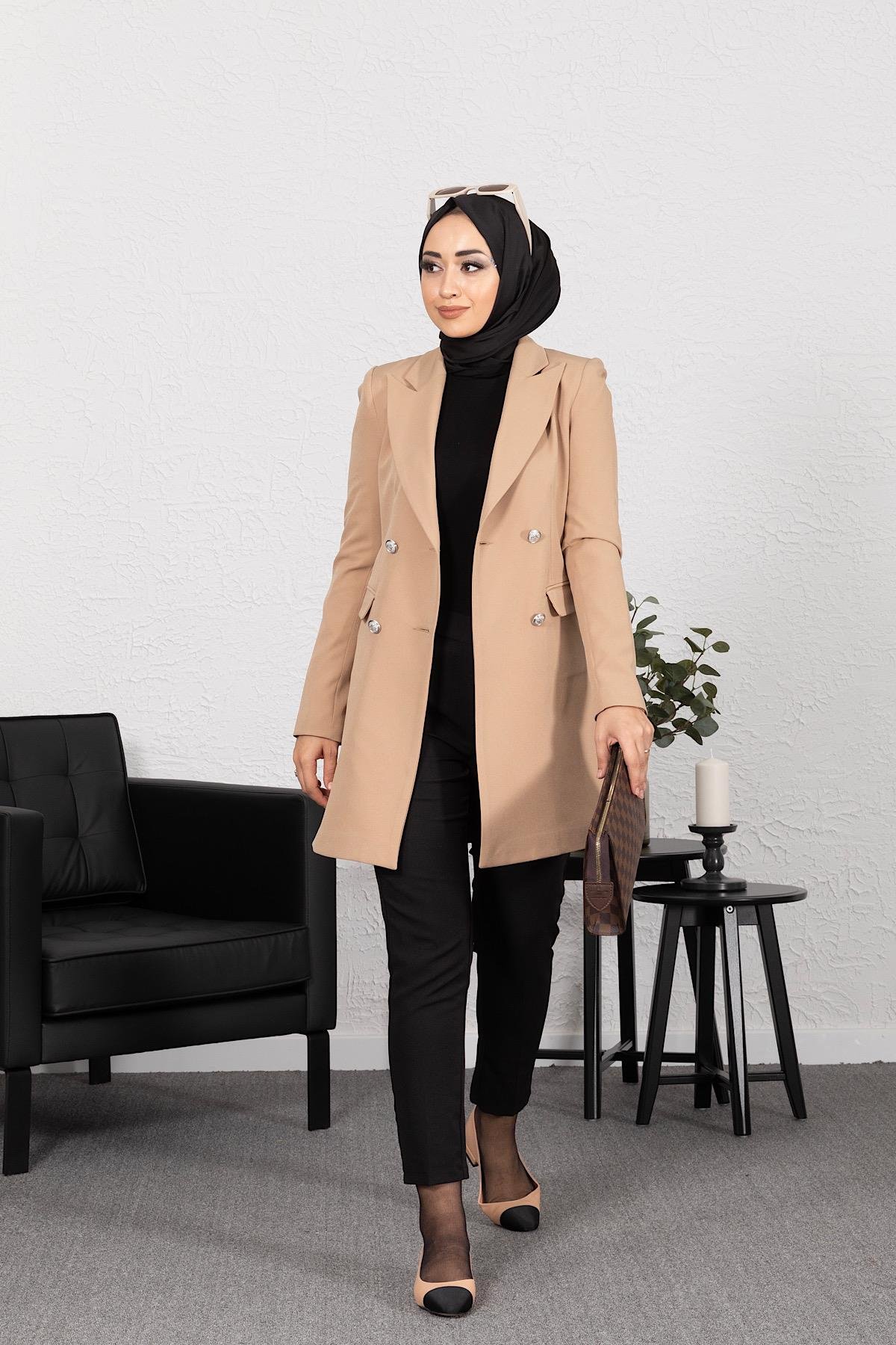 Dört Düğme Blazer Ceket Vizon