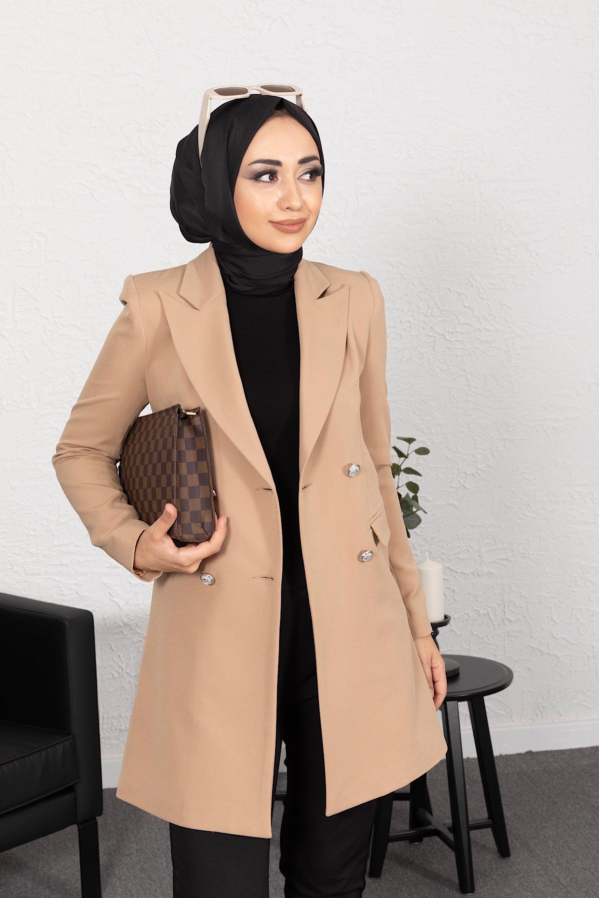 Dört Düğme Blazer Ceket Vizon