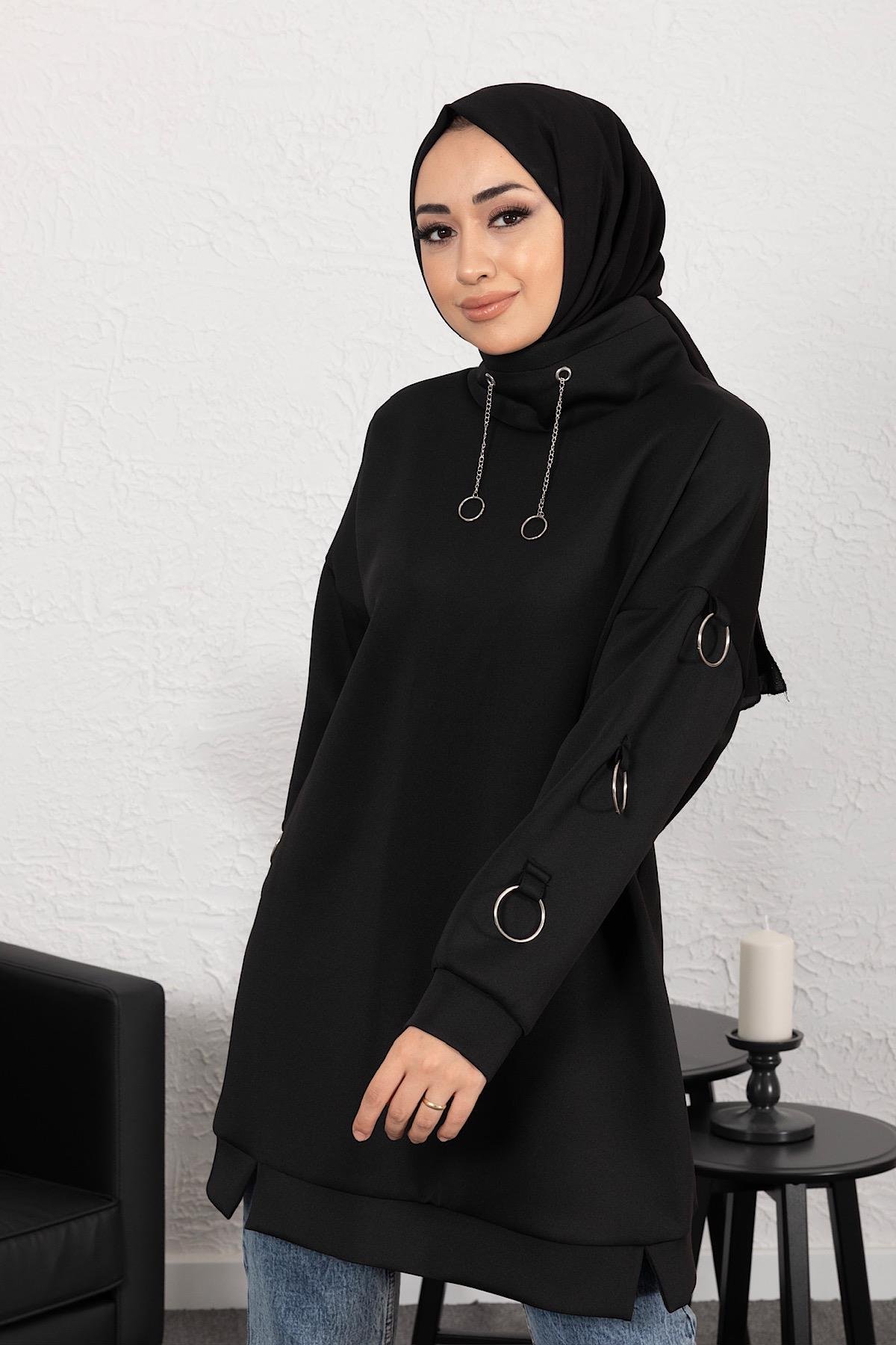 Halka Detay Scuba Sweat Siyah