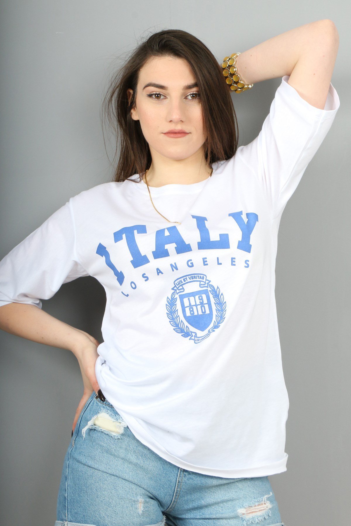 İtalya Baskılı Beyaz Tişört 