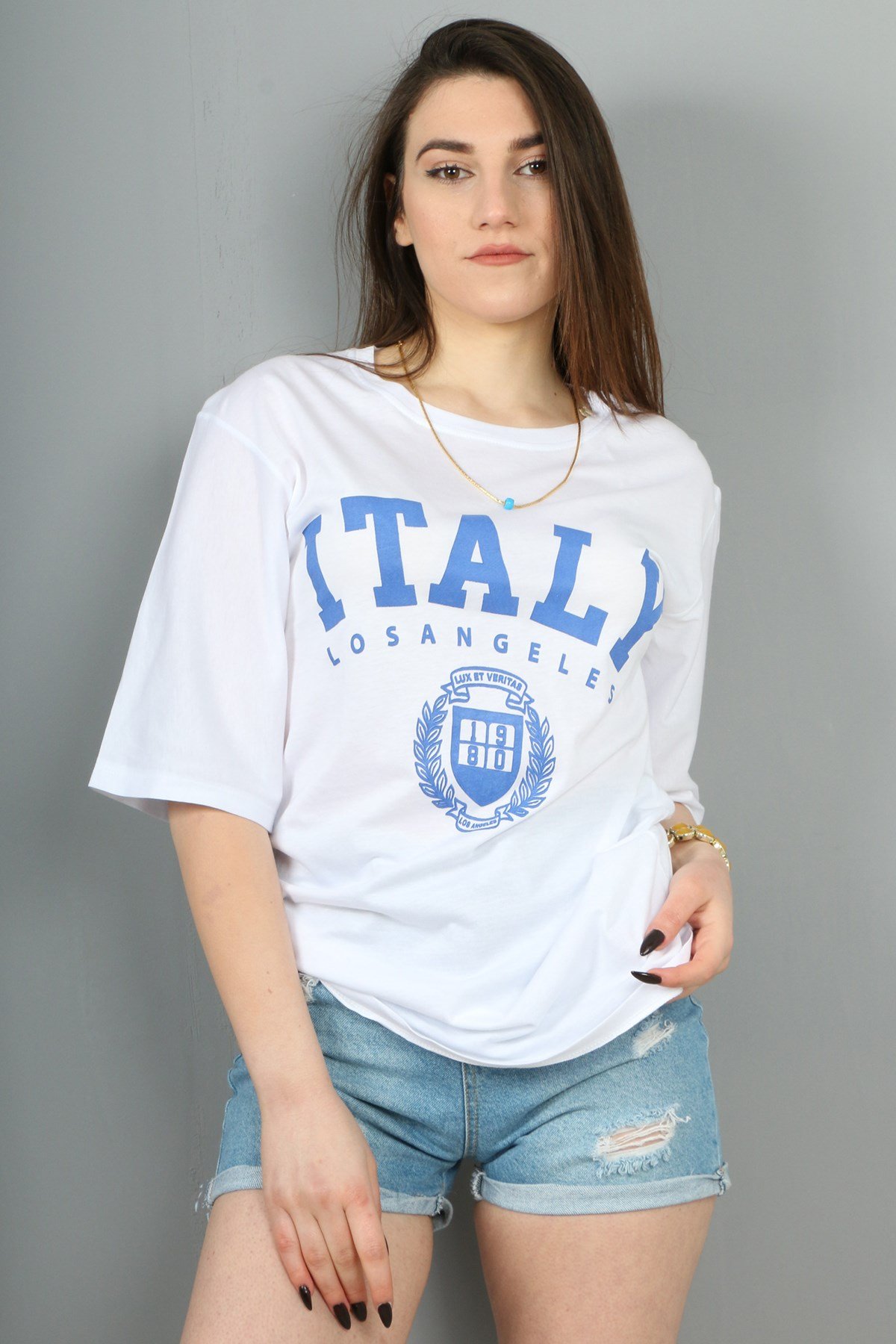 İtalya Baskılı Beyaz Tişört 