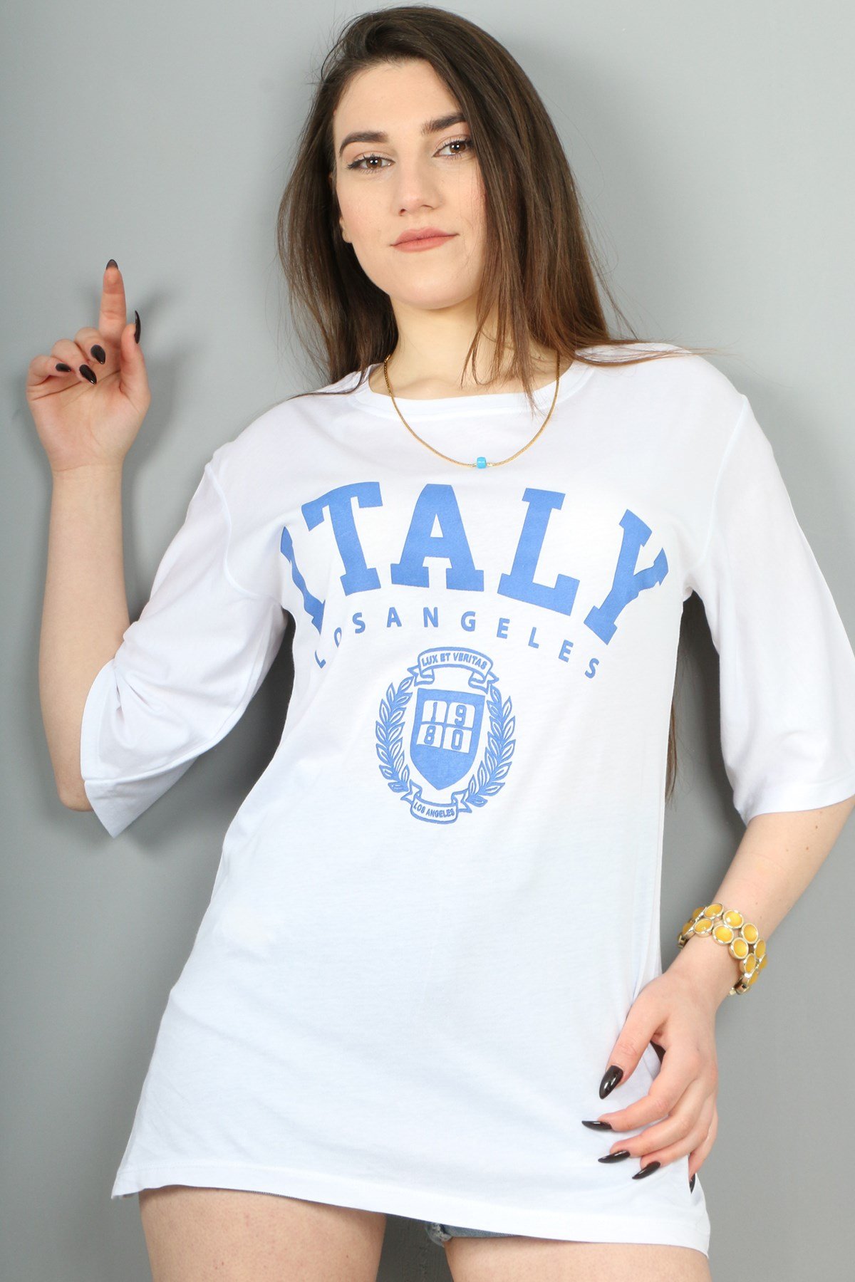 İtalya Baskılı Beyaz Tişört 