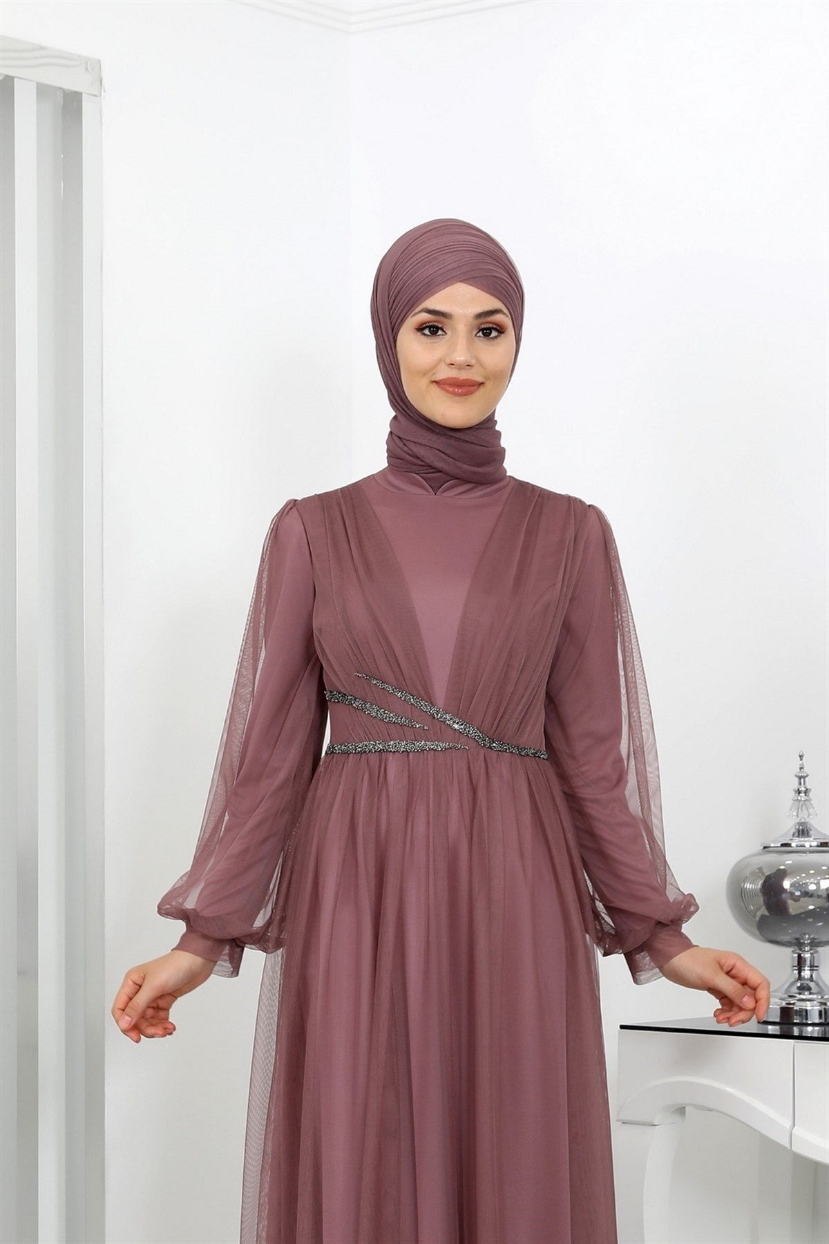 Aysima Tesettür Abiye Gül Kurusu