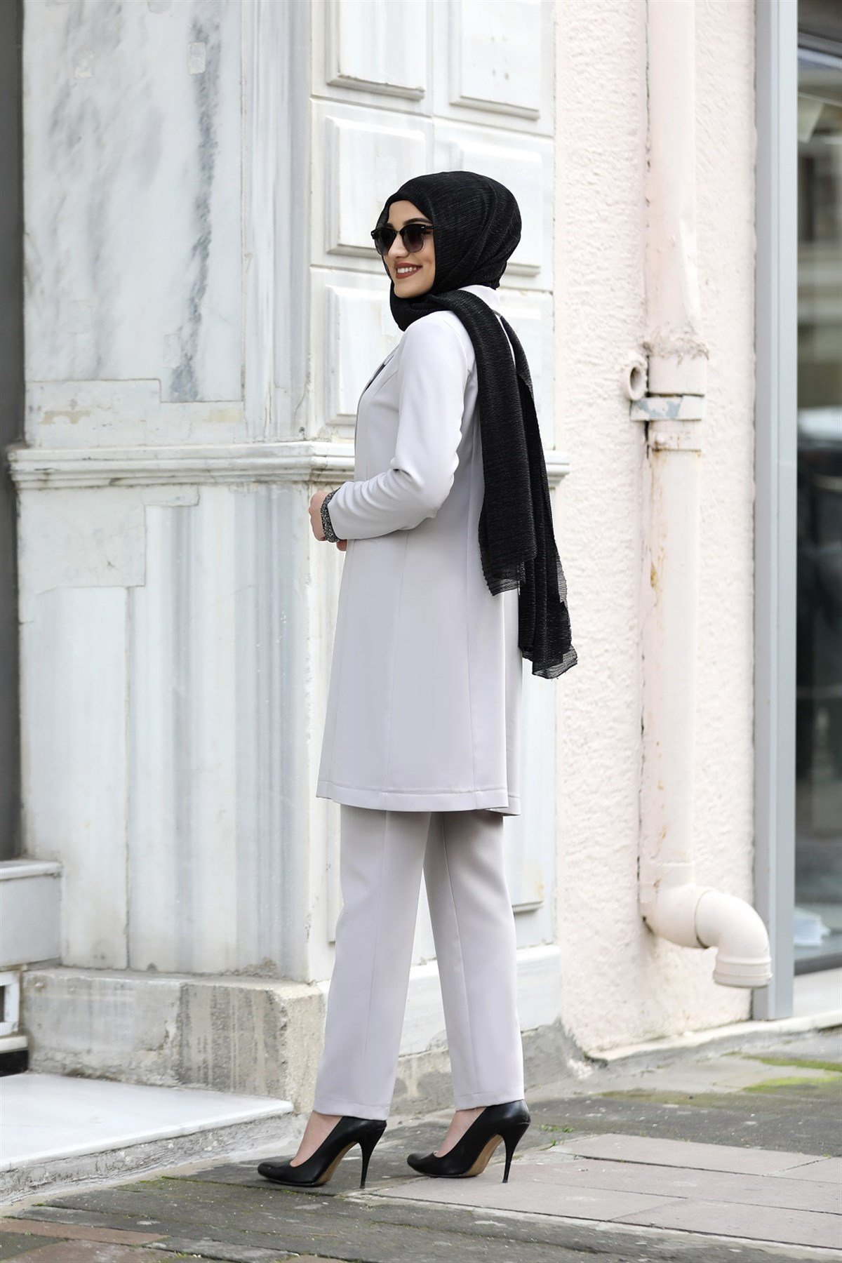 Piennar Blazer Tesettür Takım Ekru