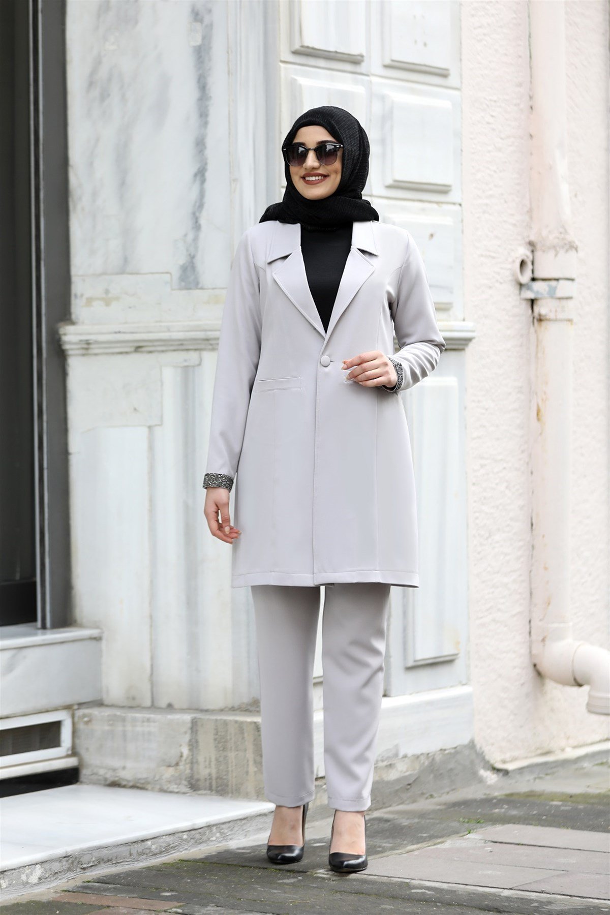 Piennar Blazer Tesettür Takım Ekru
