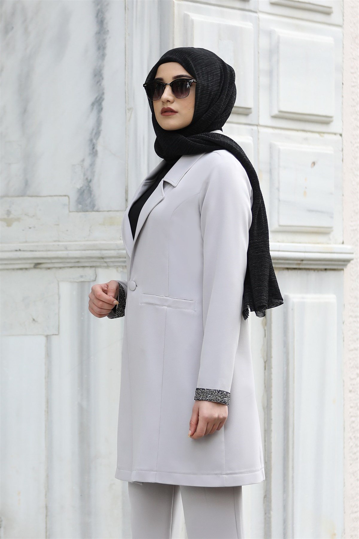 Piennar Blazer Tesettür Takım Ekru