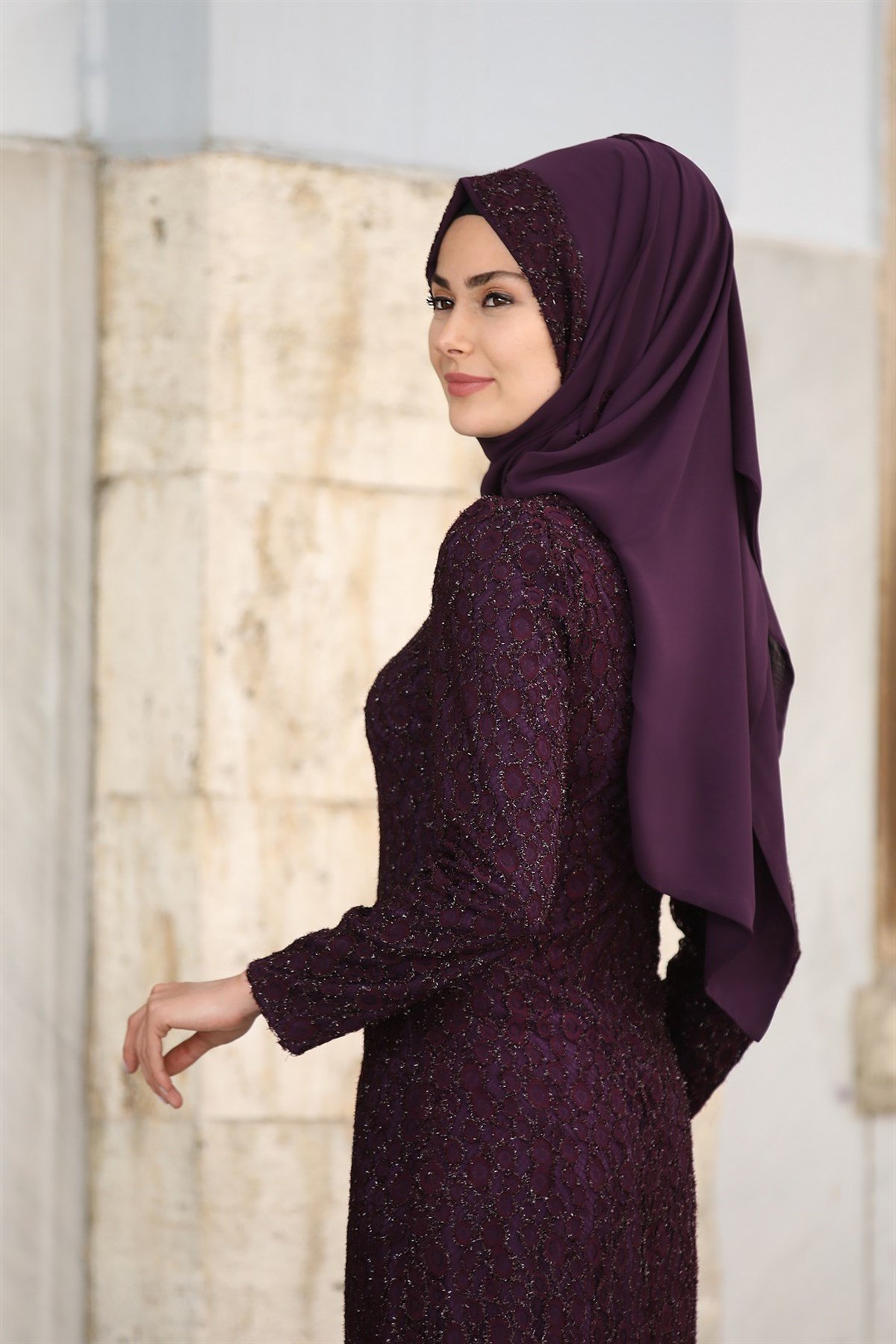 Piennar Dantel Elbise Mürdüm