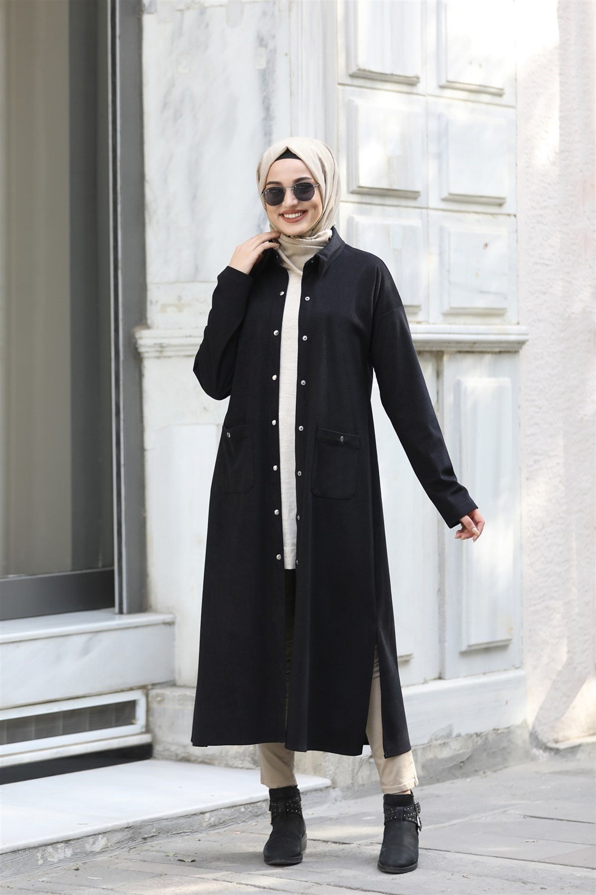 Selin Tesettür Kap Tunik Siyah