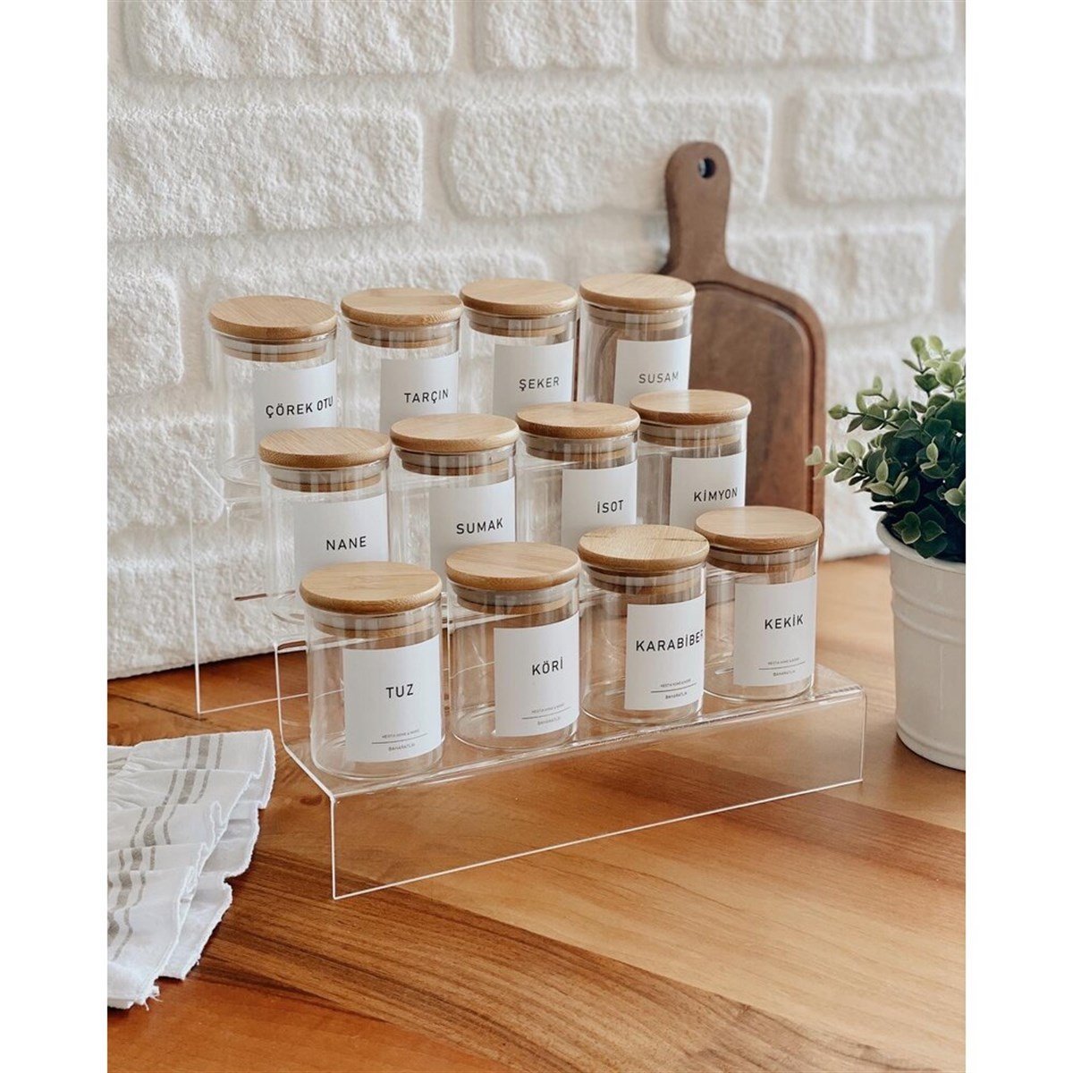 Hestia Home Baharatlık Seti 12 adet 250ml Kavanoz ve Pleksi Stand