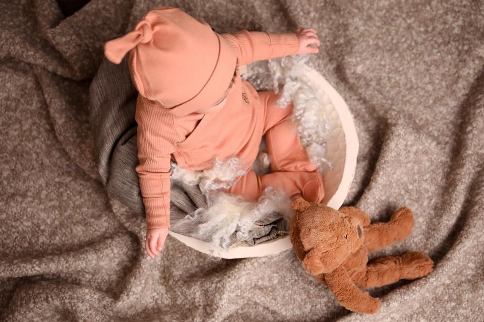 Adelie's Organik Pamuklu Fitilli Patikli Tulum Bere Set Kiremit