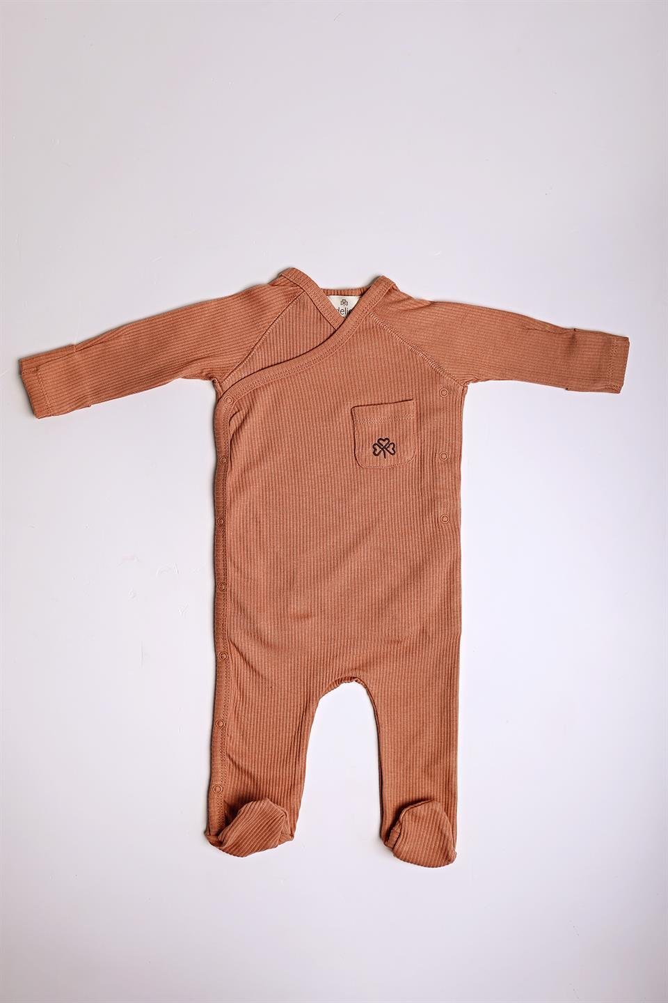 Adelie's Organik Pamuklu Fitilli Patikli Tulum Bere Set Kiremit