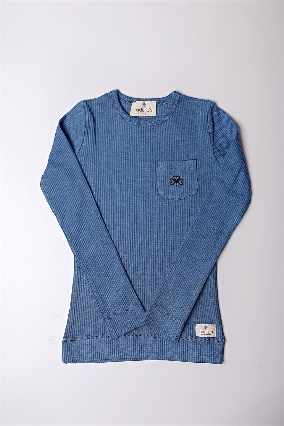 Adelie's Organik Pamuklu Fitilli Uzun Kollu T-Shirt Pantolon Takım Mavi