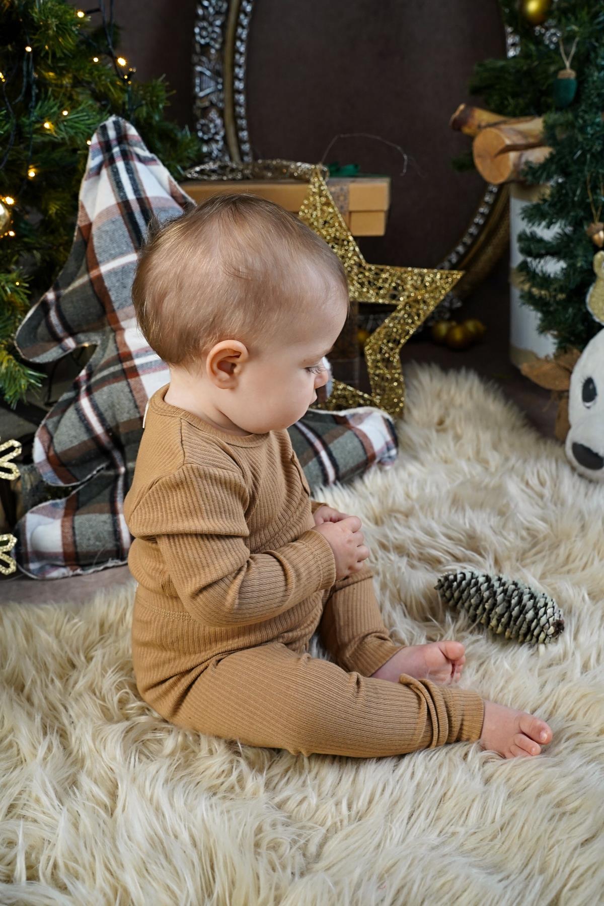 Adelie's Organik Pamuklu Fitilli Uzun Kollu Body Pantolon Kahve