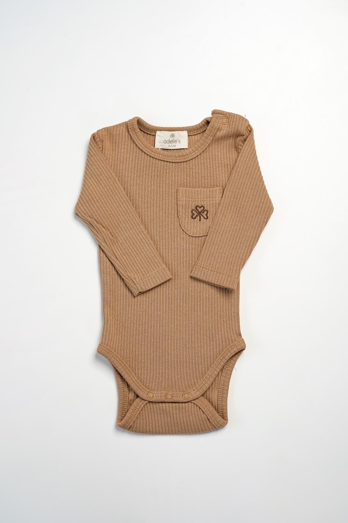 Adelie's Organik Pamuklu Fitilli Uzun Kollu Body Pantolon Kahve