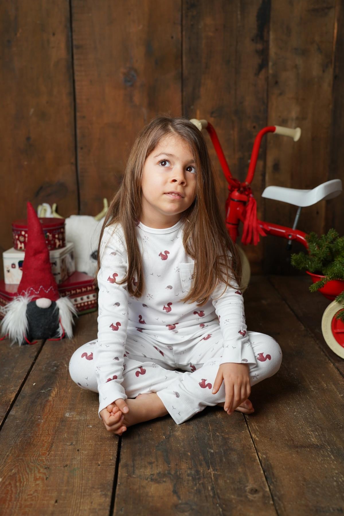 Adelie's Organik Pamuklu Uzun Kollu Sincap Desenli Pijama Takımı 