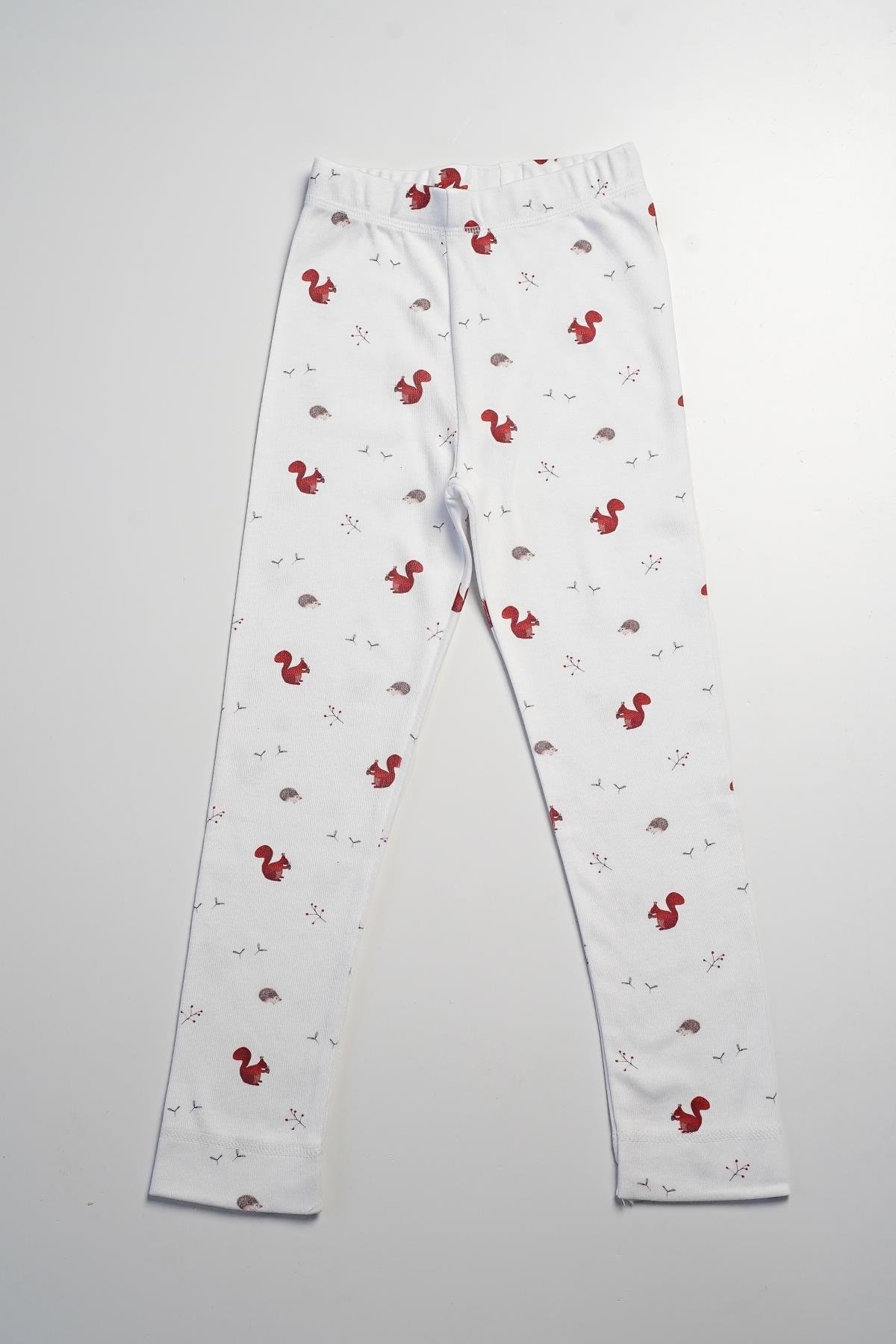 Adelie's Organik Pamuklu Uzun Kollu Sincap Desenli Pijama Takımı 