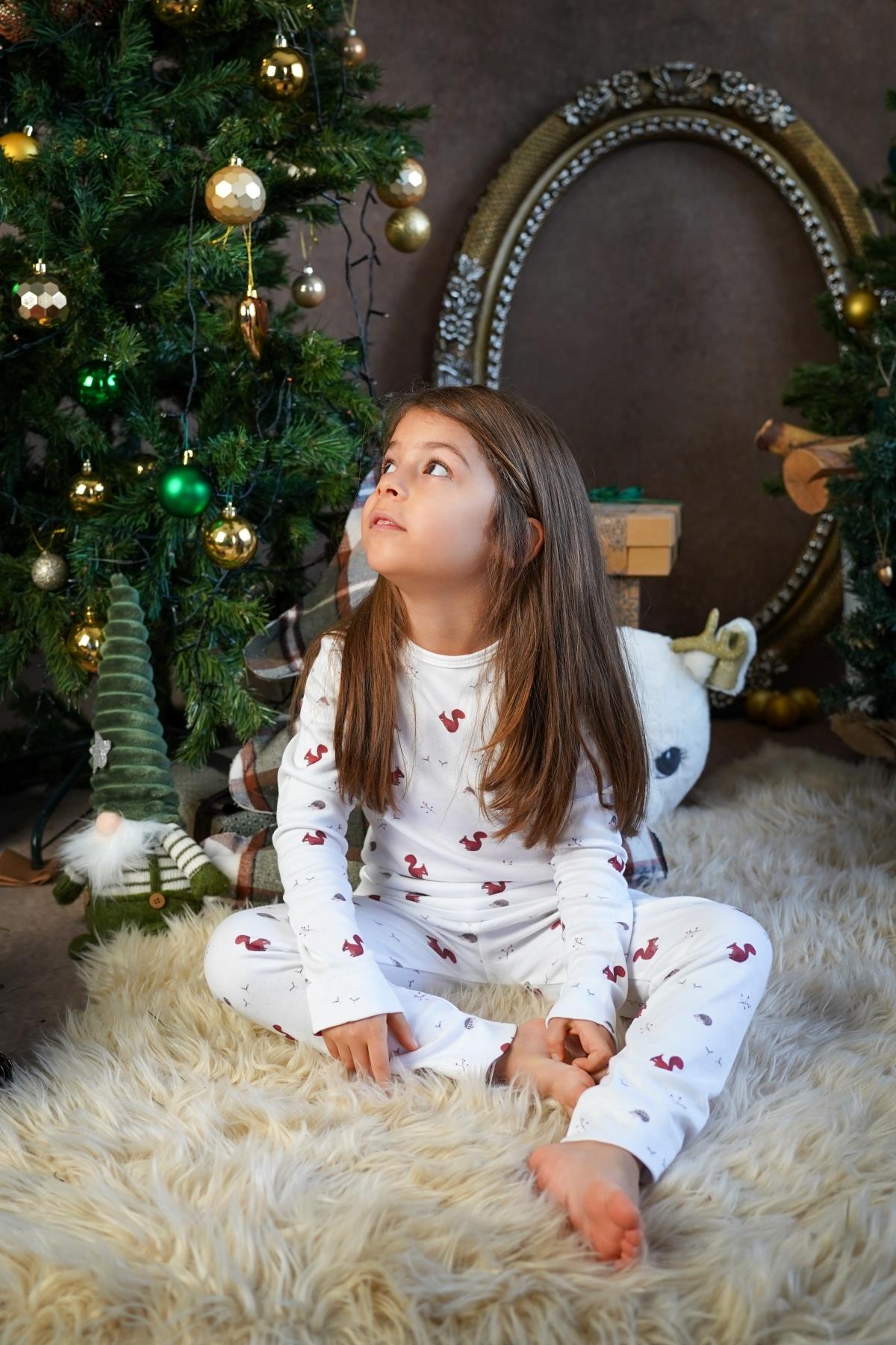 Adelie's Organik Pamuklu Uzun Kollu Sincap Desenli Pijama Takımı 
