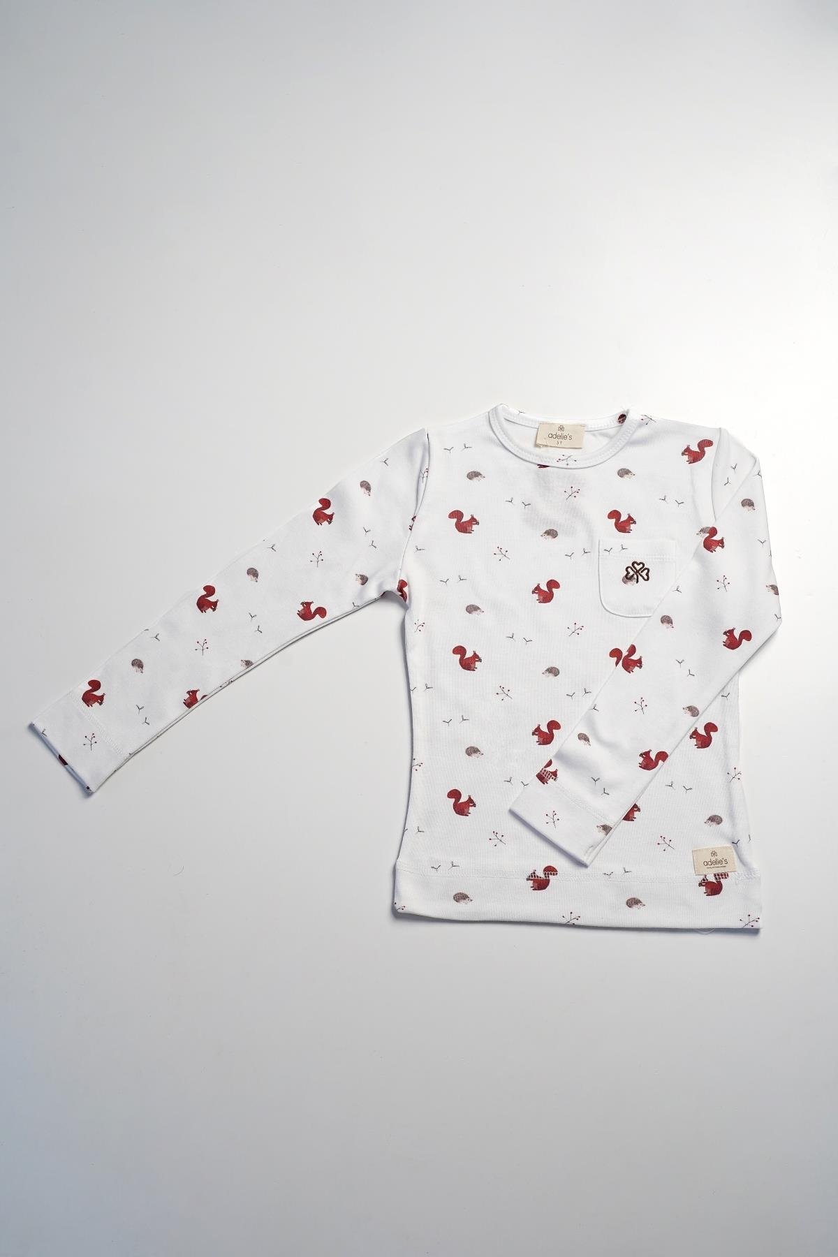Adelie's Organik Pamuklu Uzun Kollu Sincap Desenli Pijama Takımı 