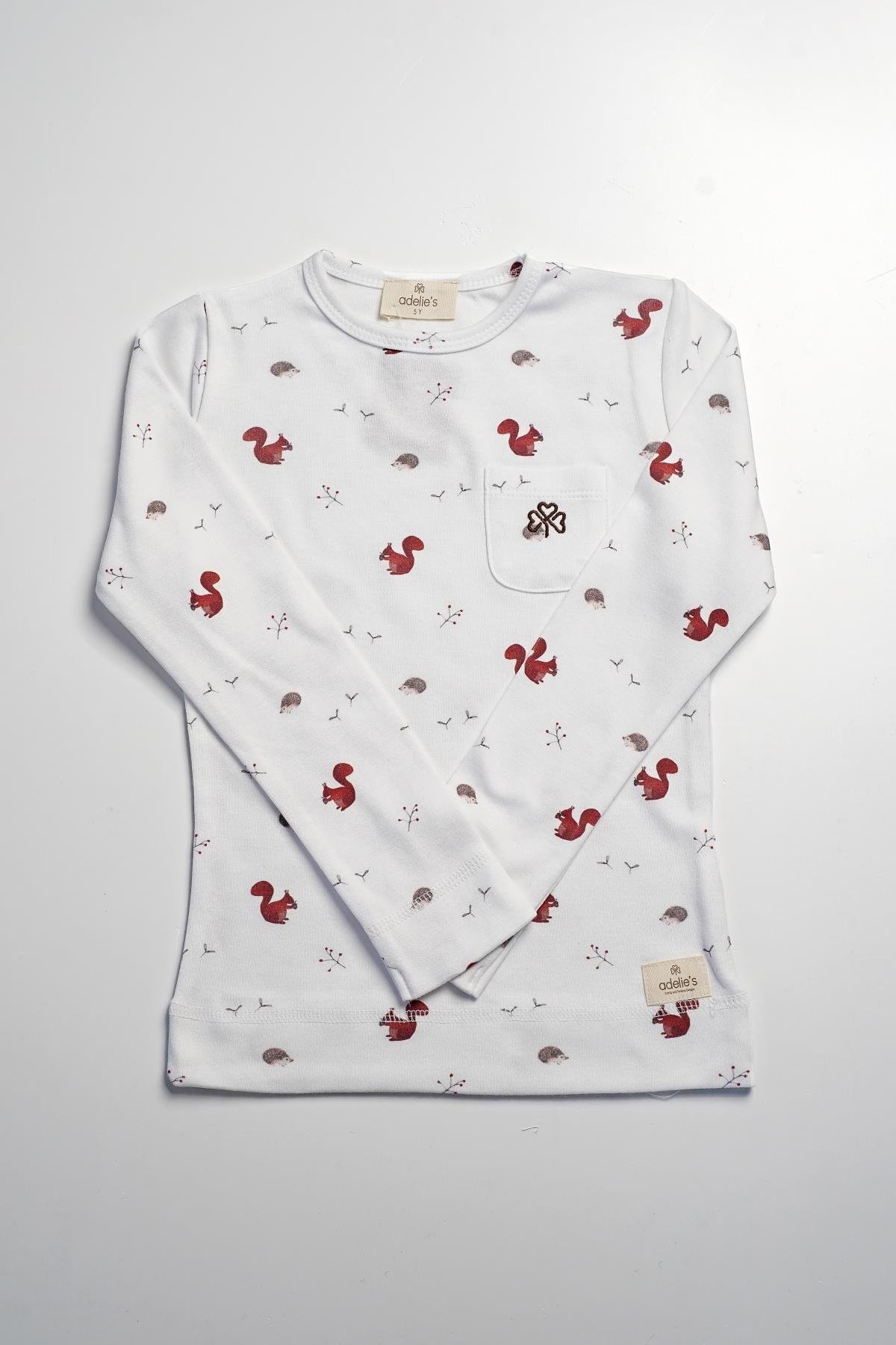 Adelie's Organik Pamuklu Uzun Kollu Sincap Desenli Pijama Takımı 