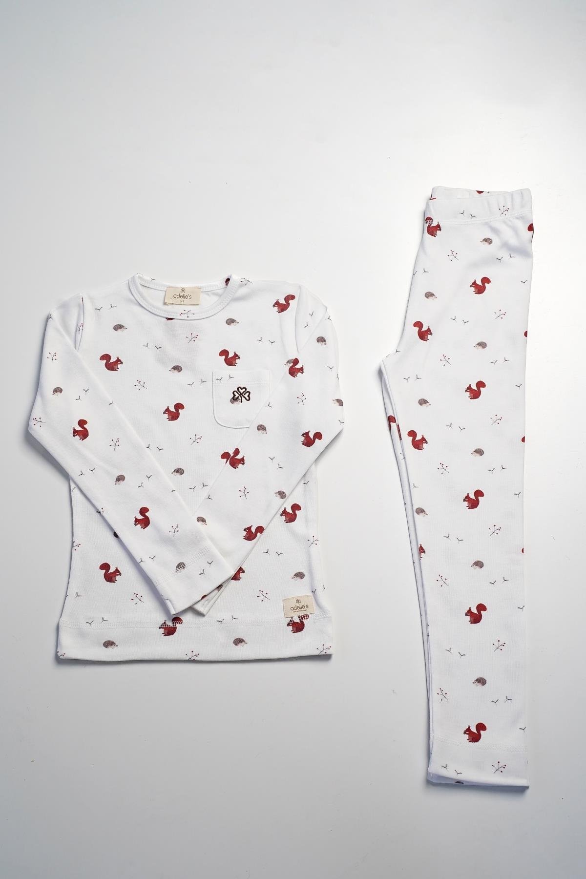 Adelie's Organik Pamuklu Uzun Kollu Sincap Desenli Pijama Takımı 